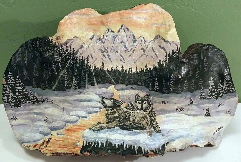 Forest Wolves on Artist’s Conk Shelf Bracket Mushroom Fungus Bear Bread by Wanda