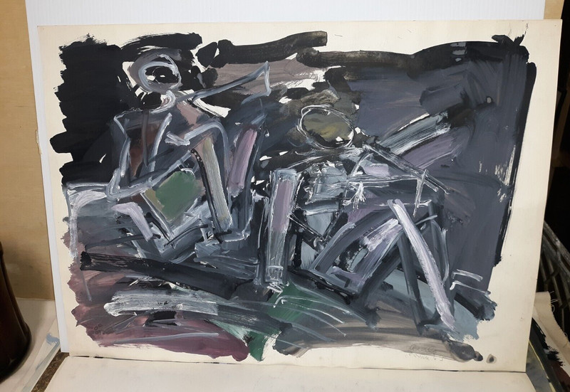 J. Aiello Abstract Painting Lot Roma 1963 Mid Century Modern Italian