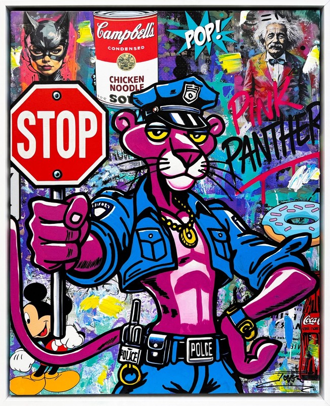 Jozza «Pink Law» | Original Painting | 31 x 25″ Custom Framed | Pink Panther