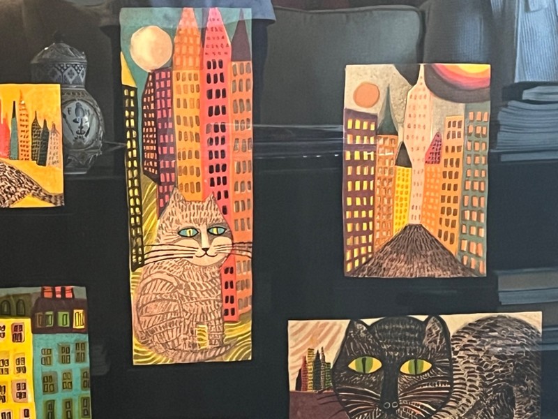 Beautiful painting containing 5 different colorful images by Judith Bladsoe. gallery