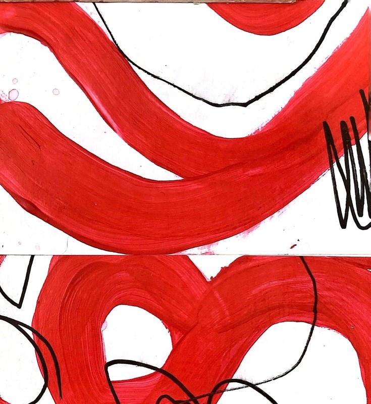 Hand Painted Red+White Abstract 8.5x10 Acrylic Collage Wall Art, Holly Hammond gallery
