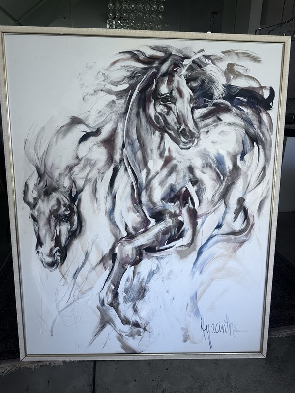 HYACINTHE KULLER BARON ORIGINAL LARGE CANVAS HORSES – RARE EXCELLENT COND.