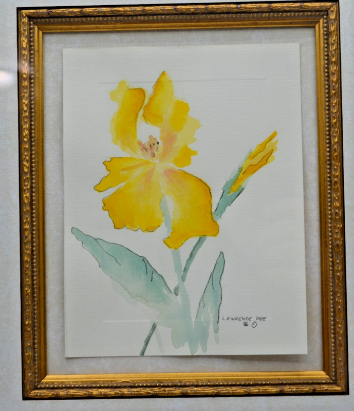 1996 Yellow Iris Watercolor Signed Original art Tennessee artist Lawerence Dye