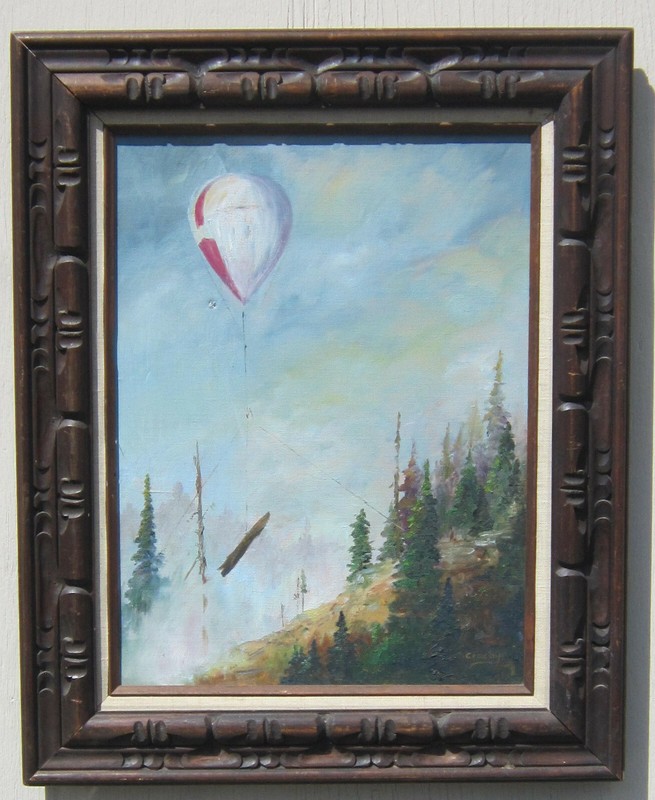 OIL PAINTING Vintage OREGON AERIAL (BALLOON) LOGGING Barbara Crosby ROSEBURG