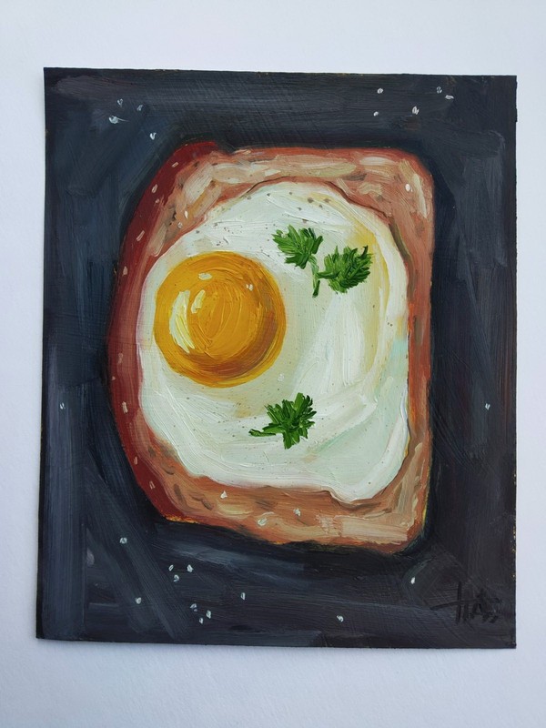 Egg Food Breakfast Original Mini Painting For Kitchen Handmade Wall Art gallery