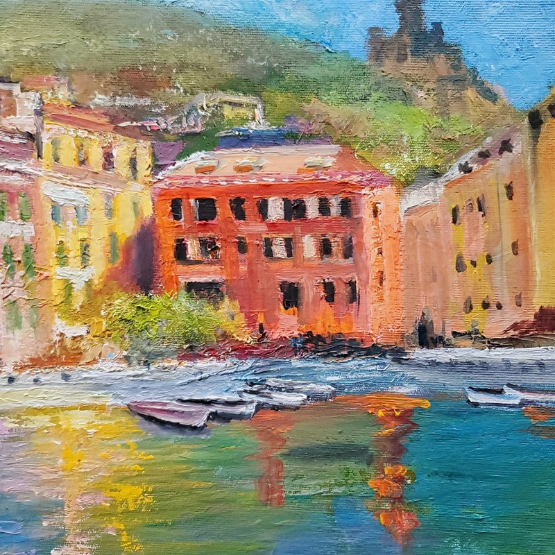 YARY DLUHOS Vernazza Italy Cinque Terra Sea Harbor Village Original Oil Painting gallery