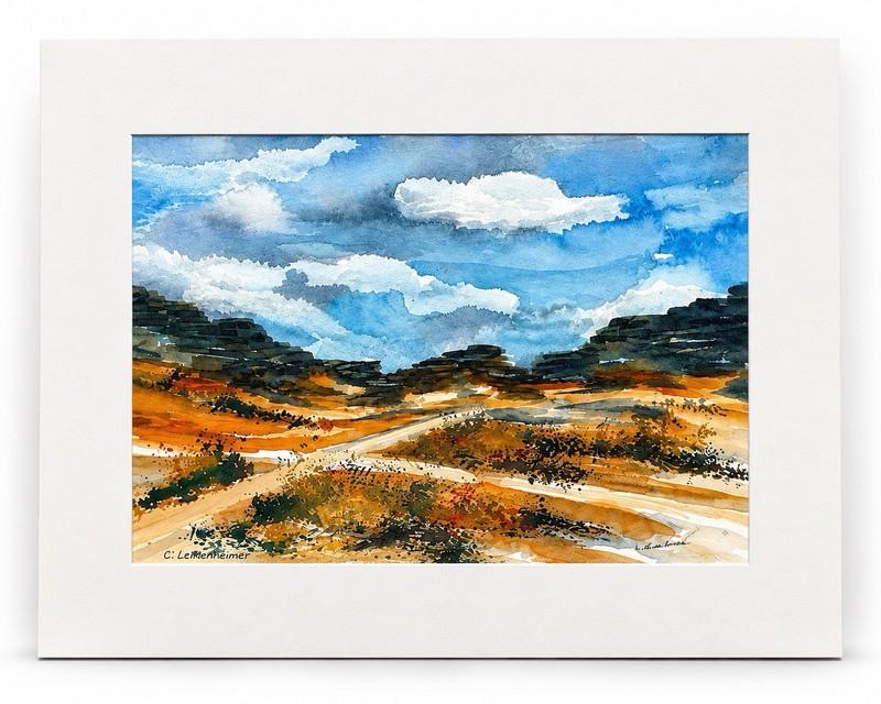 Signed C. Leidenheimer Desert Landscape Watercolor Matted 20×16 Southwest