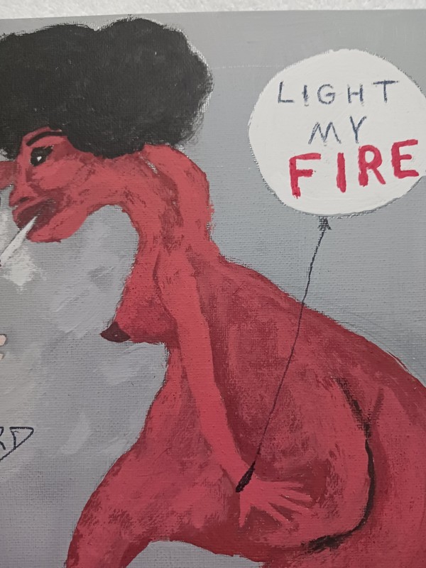 VERY DIFFFERENT ABSTRACT & SURREAL PAINTING 12X16 TITLED (LIGHT MY FIRE) SIGNED gallery
