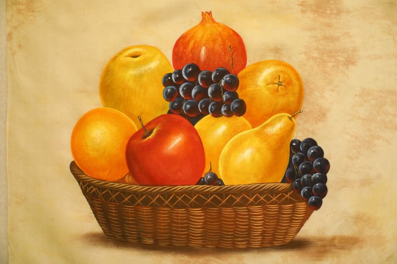 Fruits Art Painting Handmade Realism Still Life Art On Silk Cloth 27×22 Inches