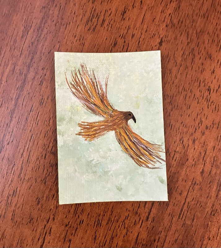 ACEO Original Bird Acrylic Painting 2.5 x 3.5. ~ Wind Rider