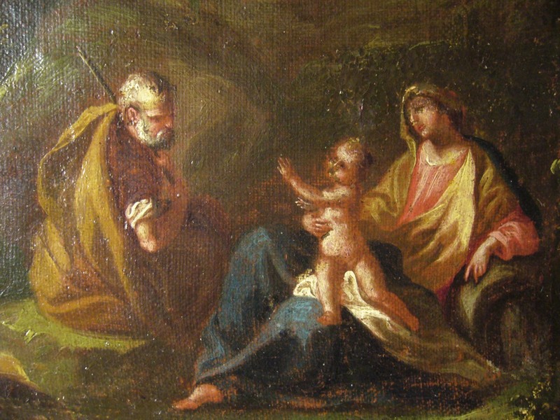 Italy Circa 1680 17th Century Early Baroque: Holy Family on the Run IT gallery