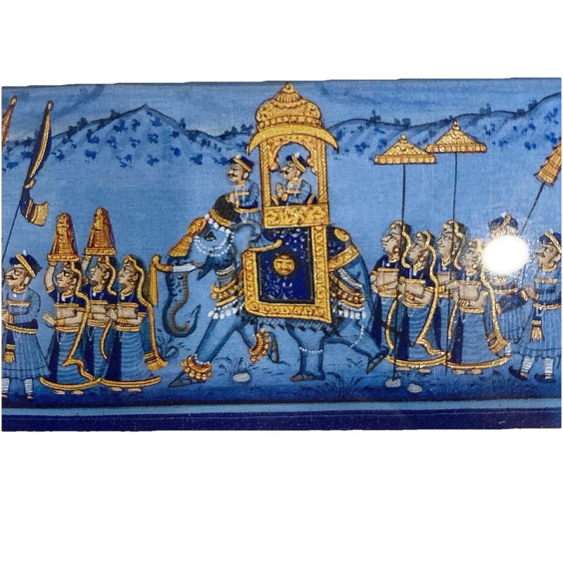 Miniature Painting Maharaha Procession At Night Framed 12.5×7” Maharaja Mewar