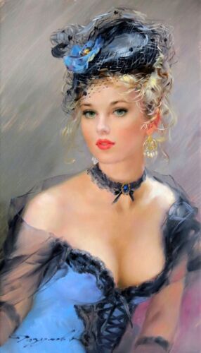 Art Oil painting portrait beautiful young girl hand painted On canvas