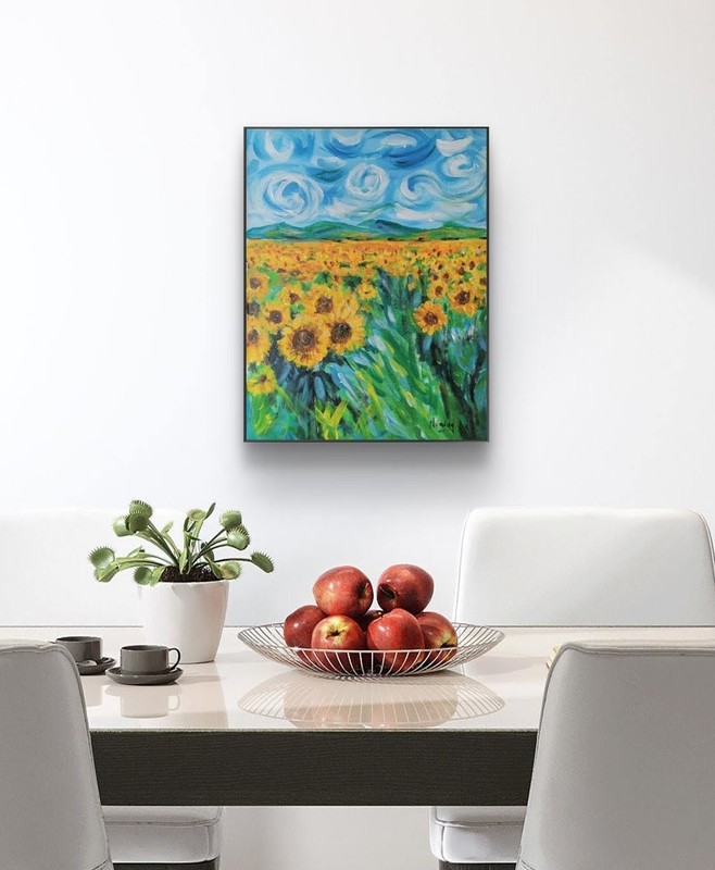 Original Expressionism 9 x 12 Sunflower Fields Forever Canvas Wall Painting gallery