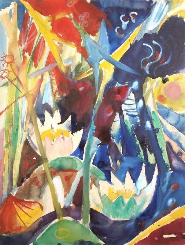 Will SOHL (1906-1969) Abstract Floral Still Life Water Lily Watercolor 1957