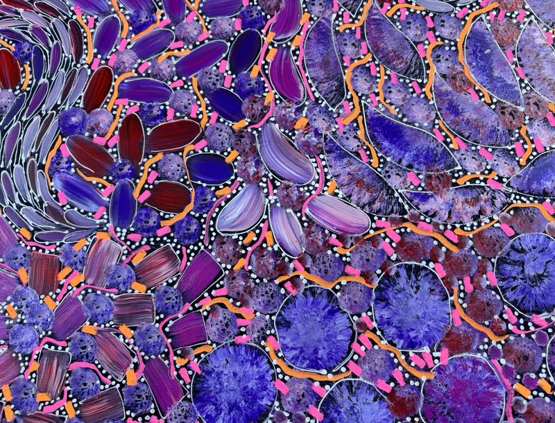 Rachael Nambula. Authentic Aboriginal Art. Size 120cm x 60cm,Pencil Yam gallery