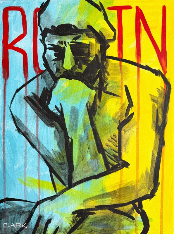 Vibrant Rodin "The Thinker" Graffiti Acrylic Painting - 16x12" Stretched Canvas gallery