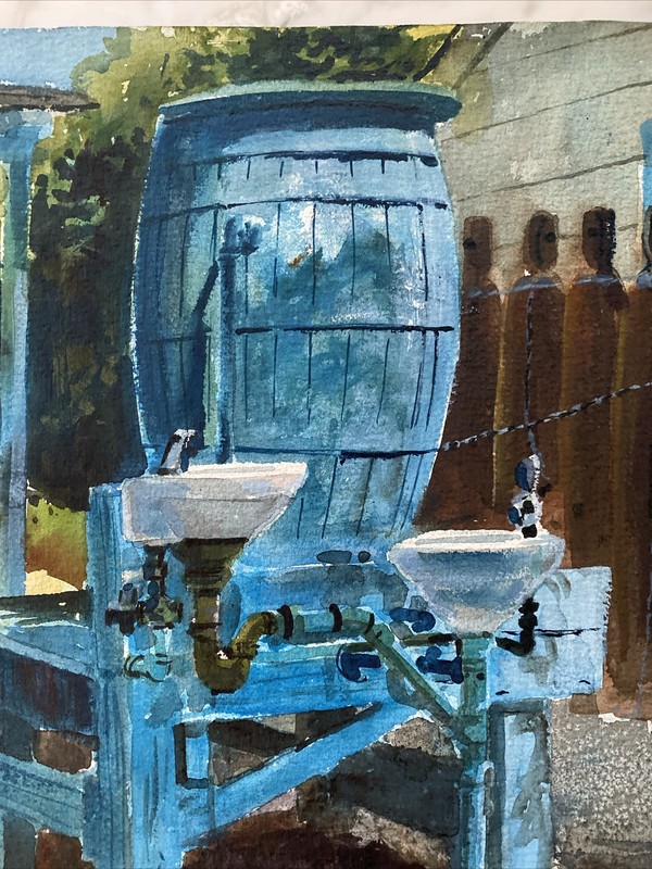 James F Minnicks (Connecticut 1927-2001) Watercooler Signed Watercolor Painting gallery