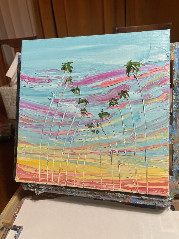 ORIGINAL Spring Time Colors Sunset Palm Trees Los Angeles Oil On Canvas 10 X 10 gallery