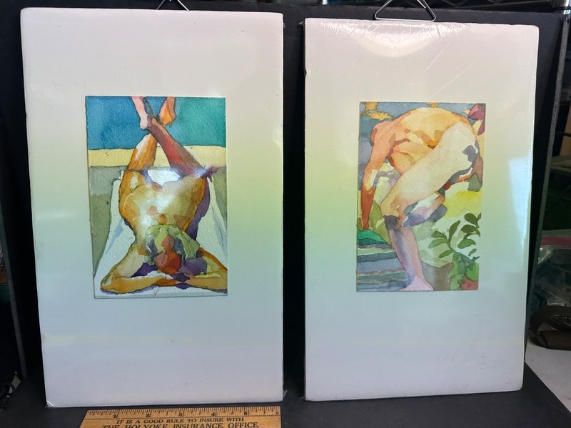Pair (2) Lincoln Perry Watercolor Nudes, Ann Beattie’s Spouse, Univ. of Virginia