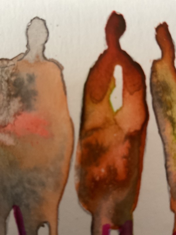 ACEO watercolor art by PJ, art card 2.5 x 3.5: abstract people