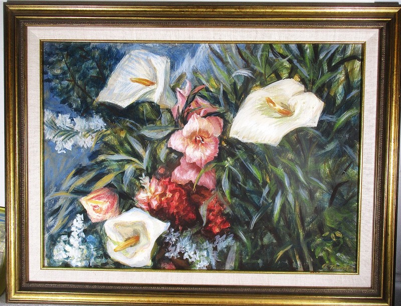 CHARLES THWAITES OIL PAINTING, WIS & ARIZONA, FLORAL ARRANGEMENT, FINE CONDITION