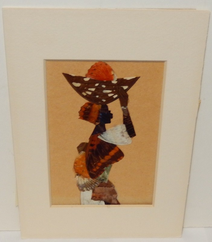 SMALL REAL BUTTERFLY WINGS AFRICAN WOMAN PAINTING