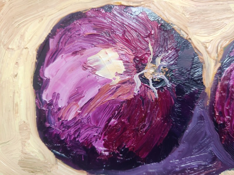 Onions Original Oil Peinting Still Life Kitchen Hand Painted Modern Art 10x8 in gallery