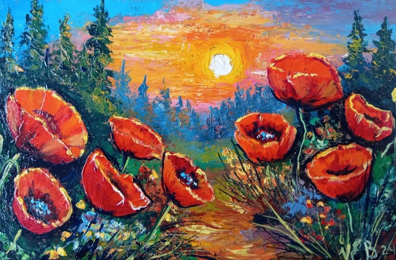 Poppies Original Oil Painting Flowers 6×8 inches