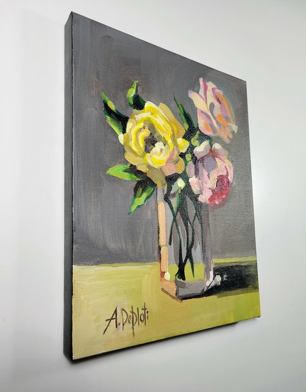 Original acrylic on canvas painting*Three roses* 8 x 10 inches, signed gallery
