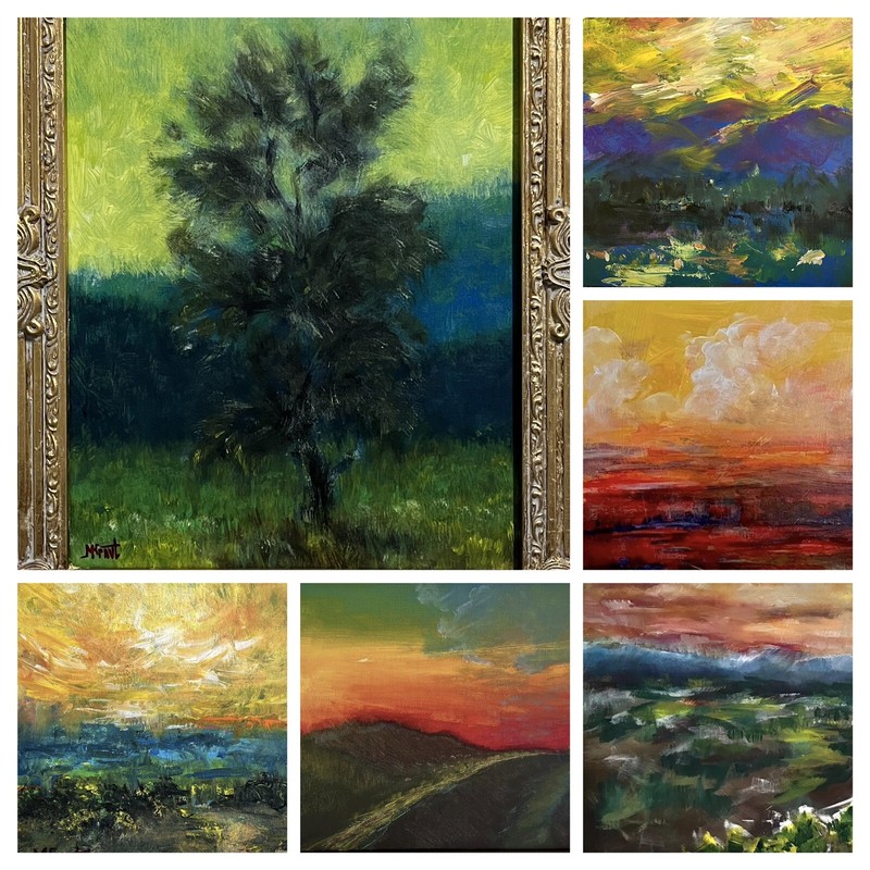 Original Blue Ridge Sunset Mountains Oil Painting Western Landscape Gold Framed gallery
