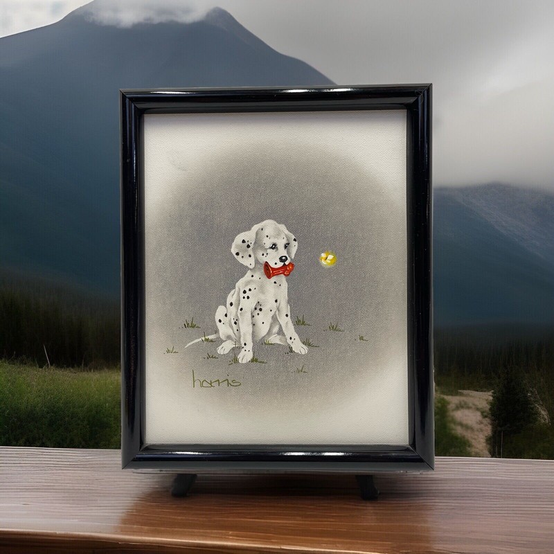 Peggy Harris Sign Oil Painting Dalmatian Dog “Light my fire” Vintage