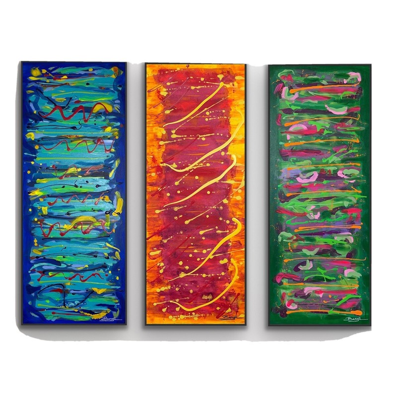 Trio set: La jolla Azul, Sol, Jardin. Colorful abstract Statement art. Modern