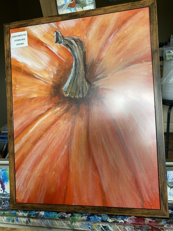 Pumpkin,original 11/14 Acrylic Painting On Paper, Framed