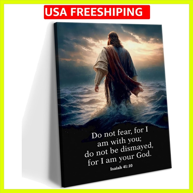 Jesus Walking on Water Canvas Wall Art Christian Inspirational Painting Pictu…