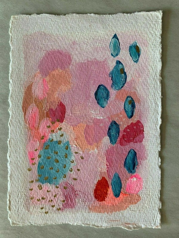 Original Abstract Art Pink COLORFUL Heavy Paper Acrylic Textured Signed #23