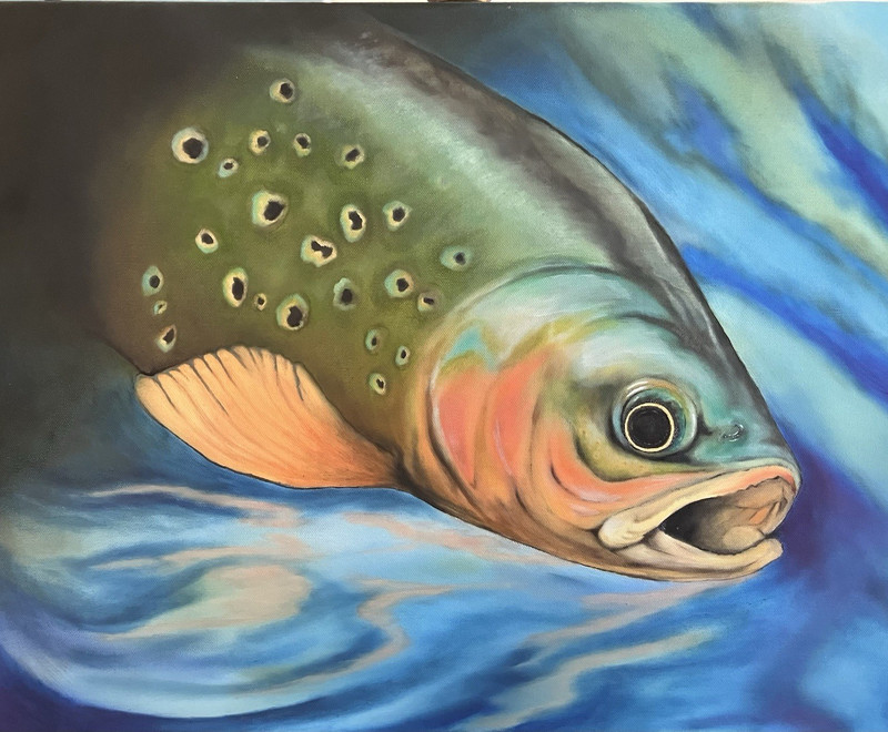 Realism Fish Painting, Animals Theme Artwork, Blue Water Background Scene
