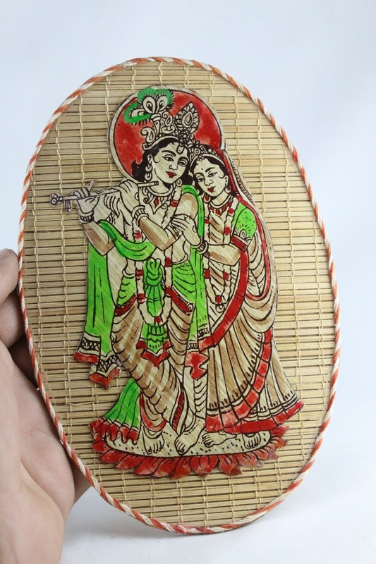 Handmade Bamboo Radha Krishna Wall Art | Decorative Photo Frame, Boho Home Decor