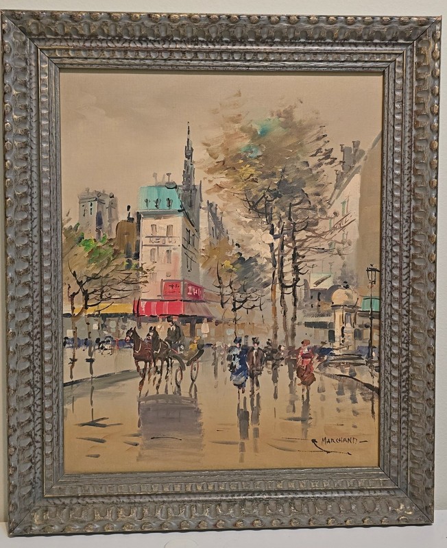 Vintage MCM Oil Painting Paris Street Scene French Artist Jacques Marchand 16×20