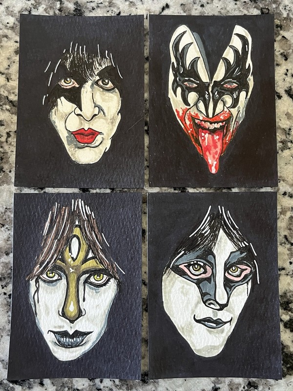 KISS CARD – ACEO Art Sketch 2.5 X 3.5 Rock Music Painting Drawing Paper Ink