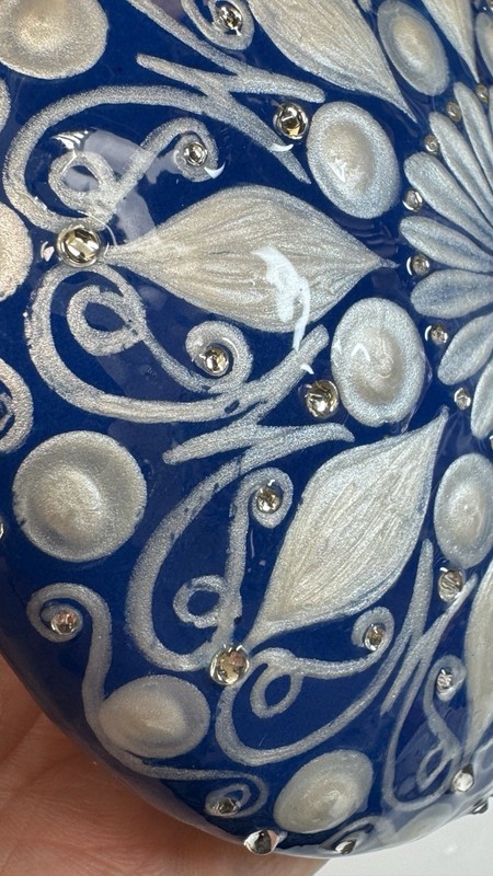 Distressed Blue And Pearl Mandala - Hand Painted Handmade Stone - By JaDeL gallery