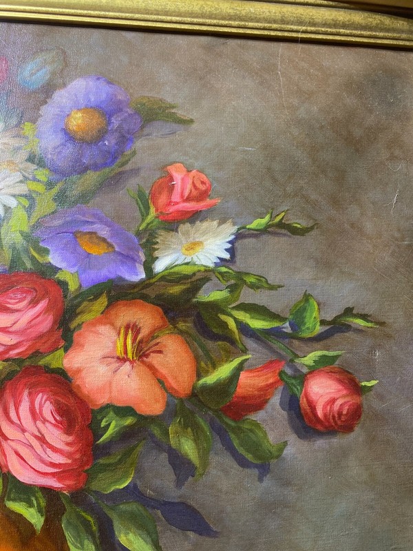 Large Ida May Carr "Still Life With Vase Of Roses" - Oil Painting -Signed/Framed gallery