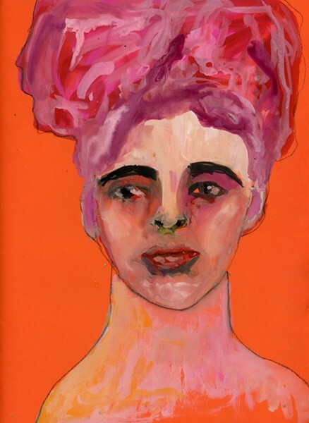 Original Portrait Painting 9×12 Woman Pink Purple Hair Expressive Art Miz Katie