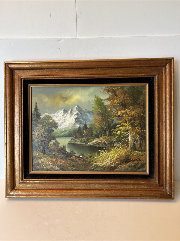 Vintage L Harding Signed Landscape Canvas Oil Painting Matted Framed 22×17