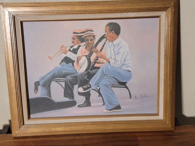 Vintage Jazz Musicians Oil Painting Signed Ida Jackson Framed Canvas Music Art