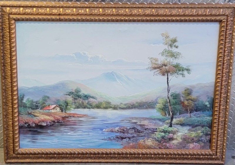 BEAUTIFUL VINTAGE ORIGINAL OIL ON CANVAS PAINTING SIGNED BY CRANE 30X42″ WOODEN