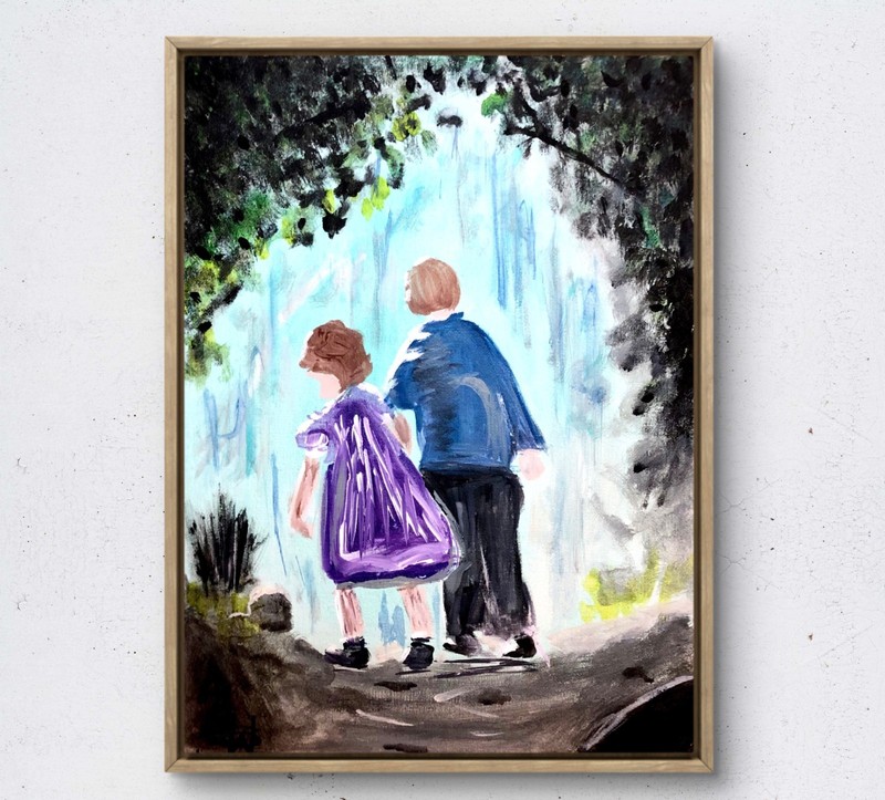 Peaceful forest walk expressionism fine art painting 14X11 canvas acrylic