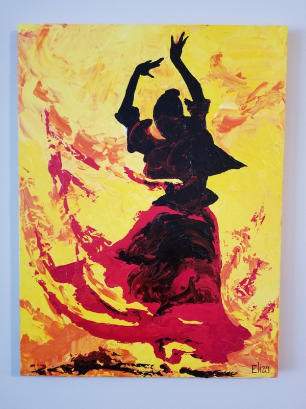 Flamenco Dancer Painted Canvas «FIRE» Art by Eliza 18×24″ WORLDWIDE SHIP