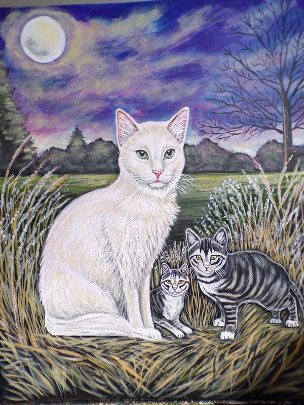 Cat Original Painting- Cat with kittens