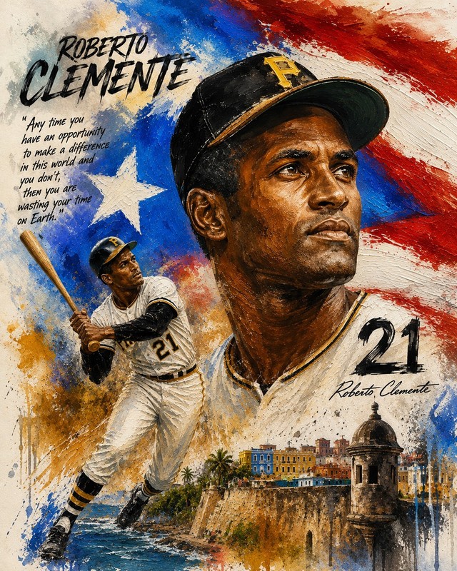 8×10 WallArt Abstract Painting Roberto Clemente Print